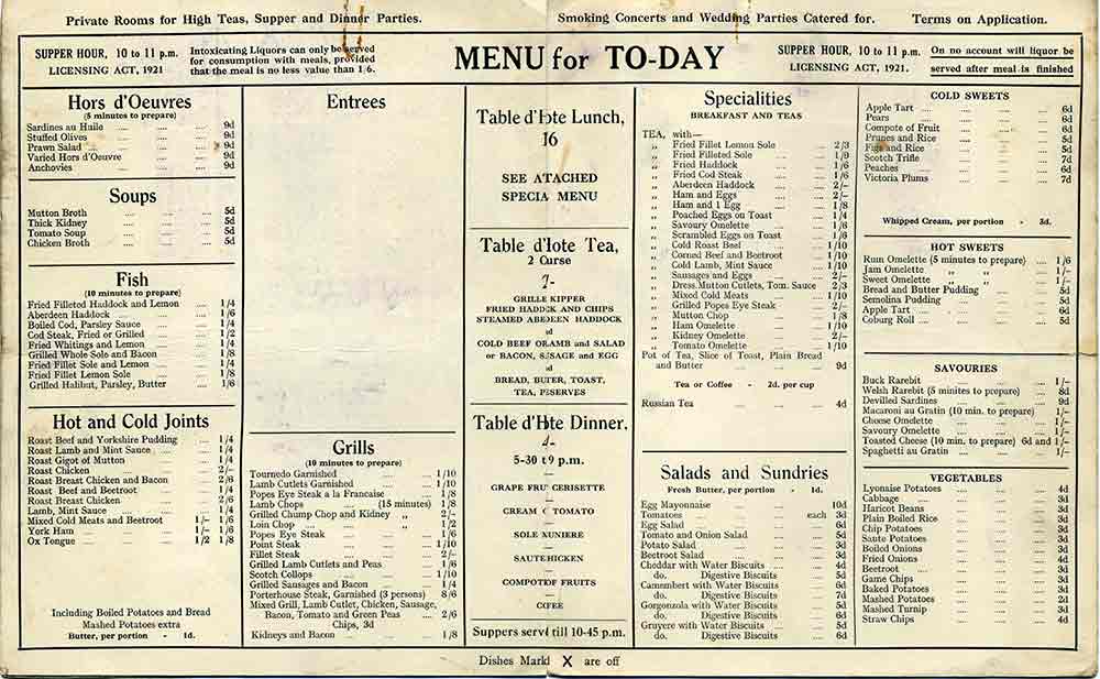 details of the menu from the Arcade Cafe